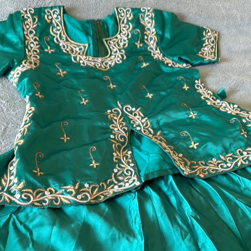 Teal lehenga choli with gold embroidery